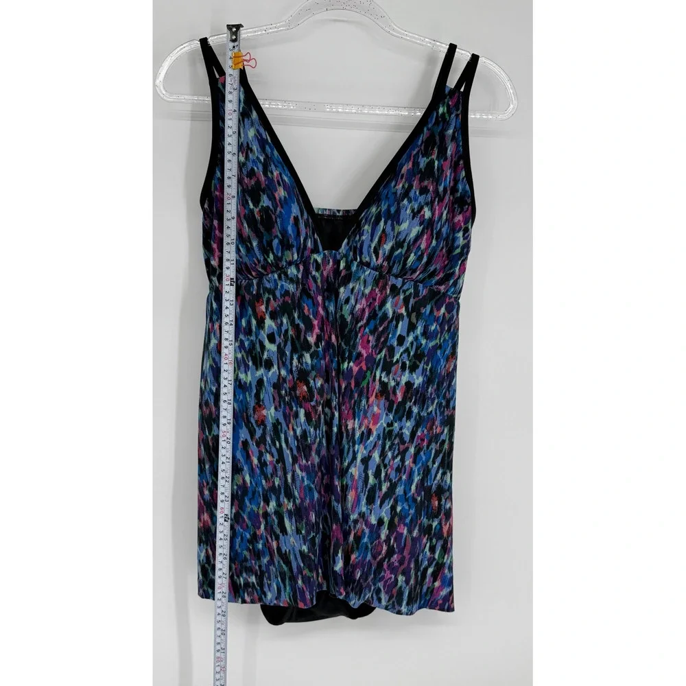 Trimshaper Womens Animal Print Swim Dress Blue Purple Tummy Control Sz 14